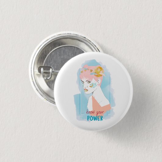 Badge Rond 2,50 Cm Citation féministe Connaissez votre Power Girl Ill (Devant & derrière)