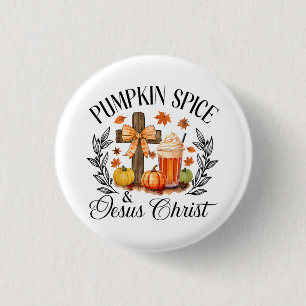 Badge Rond 2,50 Cm Citrouille Spice Et Jésus Christ Cross Citrouille