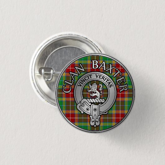 Badge Rond 2,50 Cm Clan Baxter Crest et Tartan (Devant & derrière)