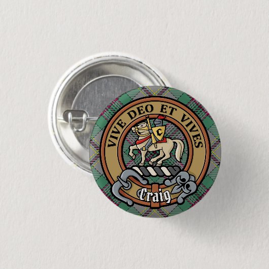 Badge Rond 2,50 Cm Clan Craig Crest sur Tartan (Devant & derrière)