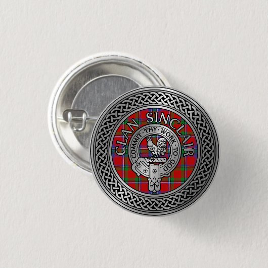 Badge Rond 2,50 Cm Clan Sinclair Crest et Tartan Knot (Devant & derrière)