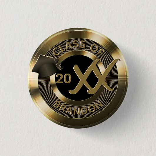 Badge Rond 2,50 Cm Classe De Graduation Métallique Or De (Devant)