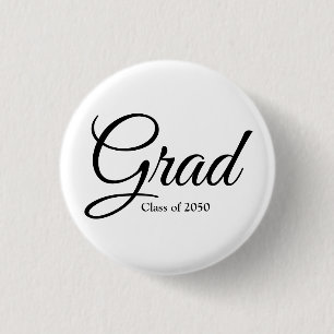 Badge Rond 2,50 Cm Classe Grad de 2024 blanc noir script personnalisé