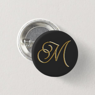 Badge Rond 2,50 Cm Classy Elegant Noir et Or Vintage Monogramme