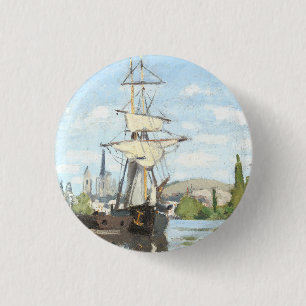 Badge Rond 2,50 Cm Claude Monet. Bateaux naviguant sur la Seine à Rou