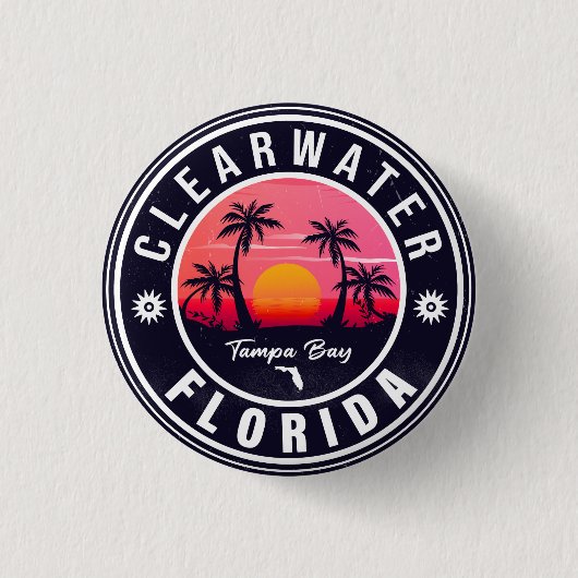Badge Rond 2,50 Cm Clearwater Beach Floride Rétro Sunset Souvenirs (Devant)