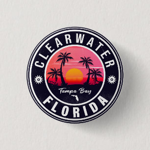 Badge Rond 2,50 Cm Clearwater Beach Floride Rétro Sunset Souvenirs