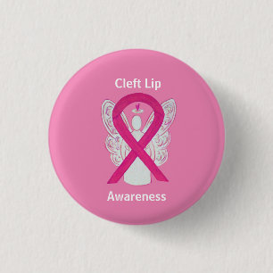 Badge Rond 2,50 Cm Cleft Lip Sensibilisation Hot rose Ruban Boutons A