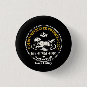 Badge Rond 2,50 Cm Club de natation du Golden Retriever vintage Rétro