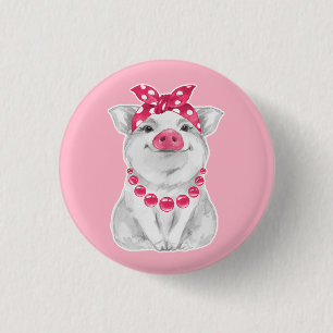 Badge Rond 2,50 Cm Cochon en bandana