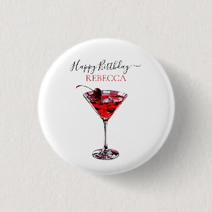 Badge Rond 2,50 Cm Cocktail Party Cerise Martini Joyeux Anniversaire