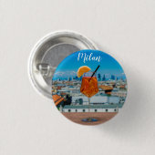 Badge Rond 2,50 Cm Cocktail Spritz sur une table avec vue sur Milan (Devant & derrière)