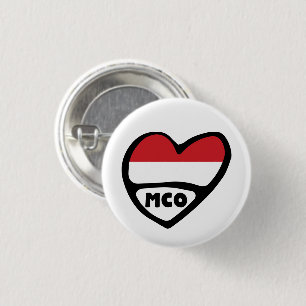 Badge Rond 2,50 Cm Code de pays de Monaco Drapeau insigne de coeur, A