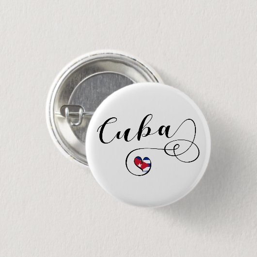 Badge Rond 2,50 Cm Coeur Cuba, Coeur du drapeau cubain (Devant & derrière)