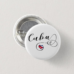 Badge Rond 2,50 Cm Coeur Cuba, Coeur du drapeau cubain