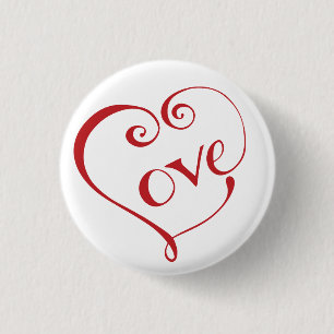Badge Rond 2,50 Cm Coeur d'Amour Lettré à la main en rouge