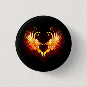Badge Rond 2,50 Cm Coeur de feu ange avec ailes
