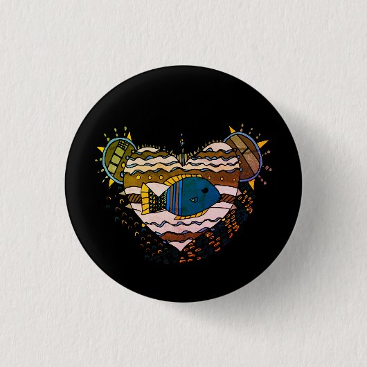 Badge Rond 2,50 Cm Coeur de poissons (Devant)