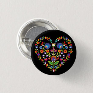 Badge Rond 2,50 Cm Cœur folklorique, style Wycinanki 