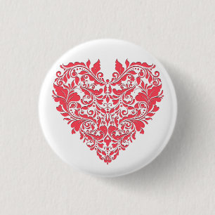 Badge Rond 2,50 Cm Coeur HeartyParty framboise rouge et blanc Damas
