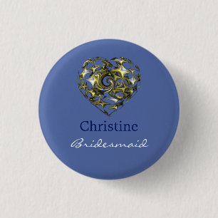 Badge Rond 2,50 Cm Coeur Mariage bleu et or
