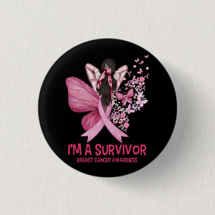 Badge Rond 2,50 Cm Coeur papillon rose Je suis un survivant Cancer du