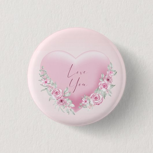 Badge Rond 2,50 Cm Coeur rose Valentines (Devant)