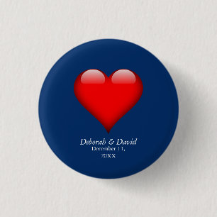 Badge Rond 2,50 Cm Cœur Rouge Bleu Mariage Moderne Minimaliste