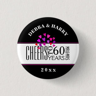 Badge Rond 2,50 Cm Coeurs 60e Anniversaire Mariage moderne Dated Cade