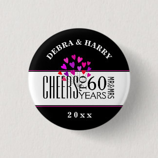 Badge Rond 2,50 Cm Coeurs 60e Anniversaire Mariage moderne Dated Cade