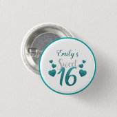 Badge Rond 2,50 Cm Coeurs de Parties scintillant turquoise (Devant & derrière)