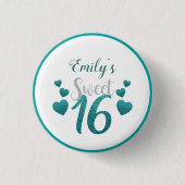 Badge Rond 2,50 Cm Coeurs de Parties scintillant turquoise (Devant)