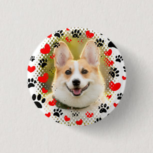 Badge Rond 2,50 Cm Coeurs Et Empreintes de pattes Cadre Chien