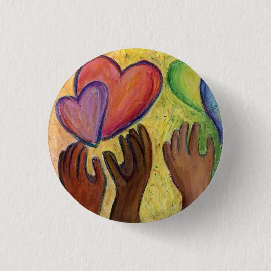 Badge Rond 2,50 Cm Coeurs et mains Diversité Love Bouton ou Portable  (Devant)