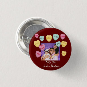 Badge Rond 2,50 Cm Coeurs rouges et message photo   Fête des mères La