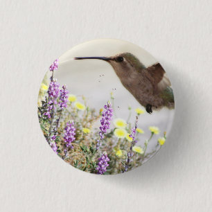 Badge Rond 2,50 Cm Colibri et Art numérique Fleur sauvage