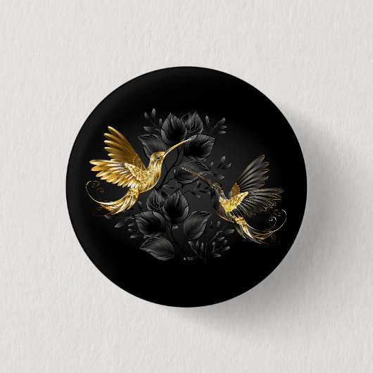 Badge Rond 2,50 Cm Colibri noir et or (Devant)