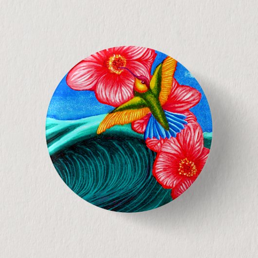 Badge Rond 2,50 Cm Colibri Océan (Devant)