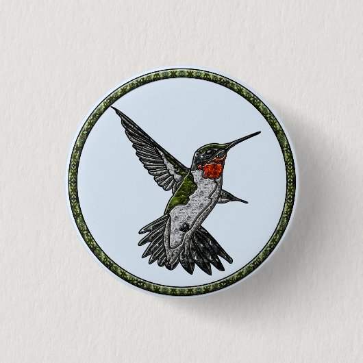 Badge Rond 2,50 Cm Colibri Ruby Throsé (Devant)