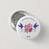 Badge Rond 2,50 Cm Colibris bleus et fleurs (Devant & derrière)