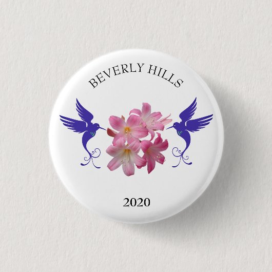 Badge Rond 2,50 Cm Colibris bleus et fleurs (Devant)