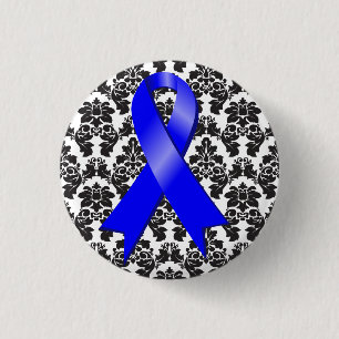 Badge Rond 2,50 Cm Colon Cancer Damask Blue Ribbon