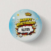 Badge Rond 2,50 Cm Comic Style Superhero Boy's Name Birthday (Devant)