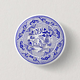 Badge Rond 2,50 Cm Conception bleue classique de plat de saule