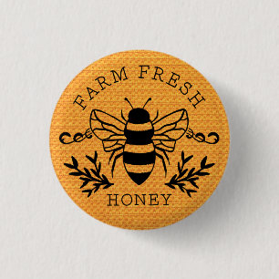 Badge Rond 2,50 Cm Conception Botanique de l'Abeille à Miel Frais de
