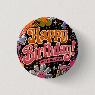 Badge Rond 2,50 Cm Conception colorée inspirée de la typographie rétr