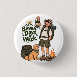 Badge Rond 2,50 Cm Conception d'aventure de camping sept jours par se