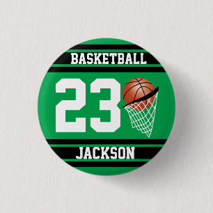 Badge Rond 2,50 Cm Conception de basket-ball en vert et noir