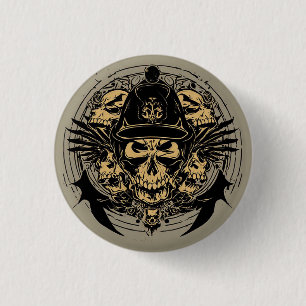 Badge Rond 2,50 Cm Conception de crâne avec ailes et symboles