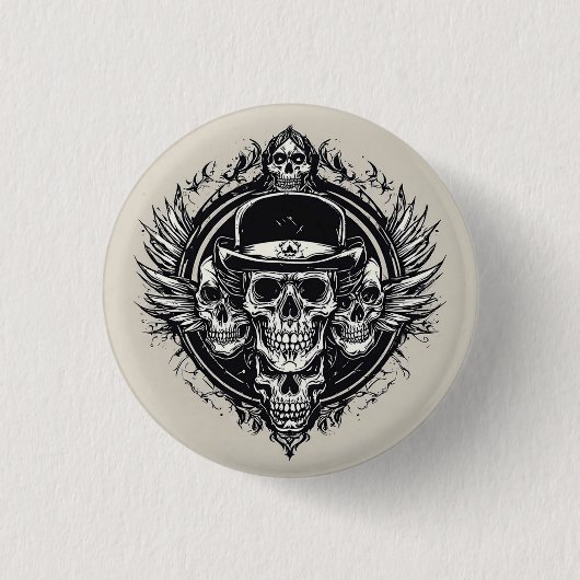 Badge Rond 2,50 Cm Conception de crâne complexe avec ailes et symbole (Devant)